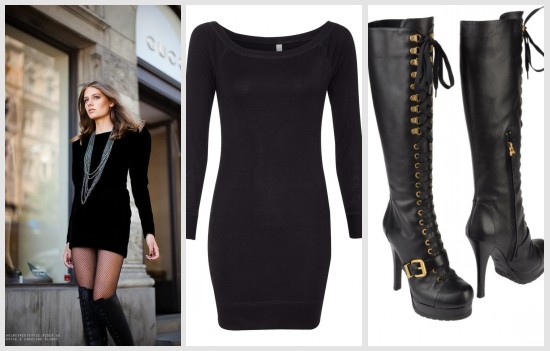 nyfifth-women-black-dress-with-tall-boots-with-high-heels