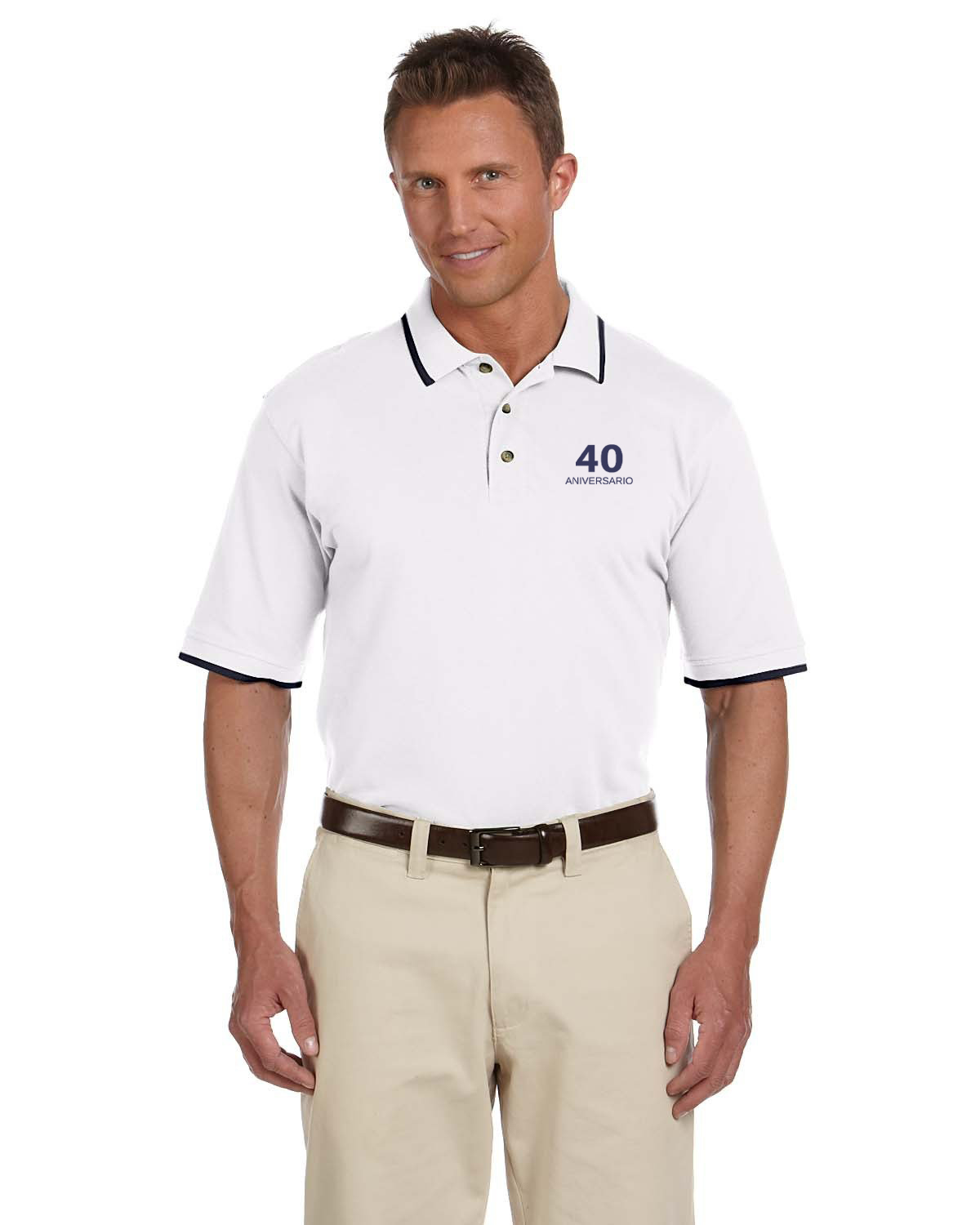 custom design of Harriton M210  Short-Sleeve Pique Polo with Tipping