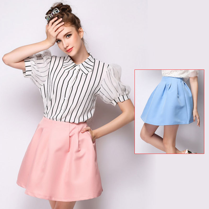 summer casual women's new pure color short Tutu skirts wholesale sky-blue pink