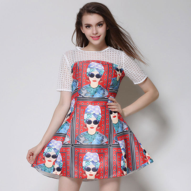 temperament of high-end printing see-through dresses with short sleeves pencil skirt ladies ' summer styles