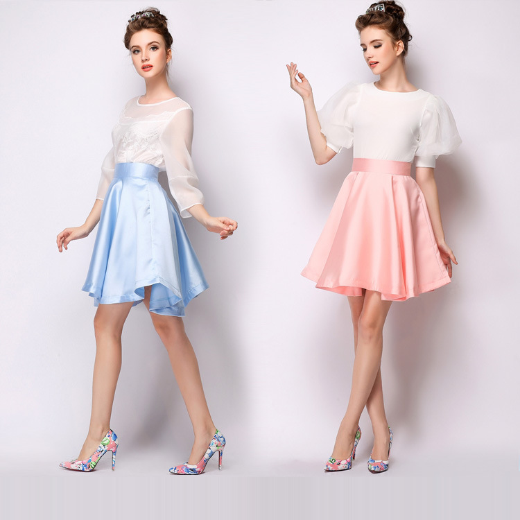 simple solid high-waisted skirt pink pettiskirt wholesale spring summer new sky blue