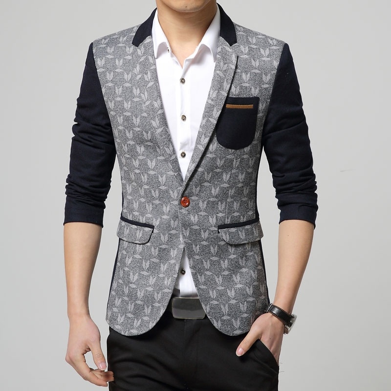 Autumn Men Korean Slim Classic Color Mosaic Blazer Suit