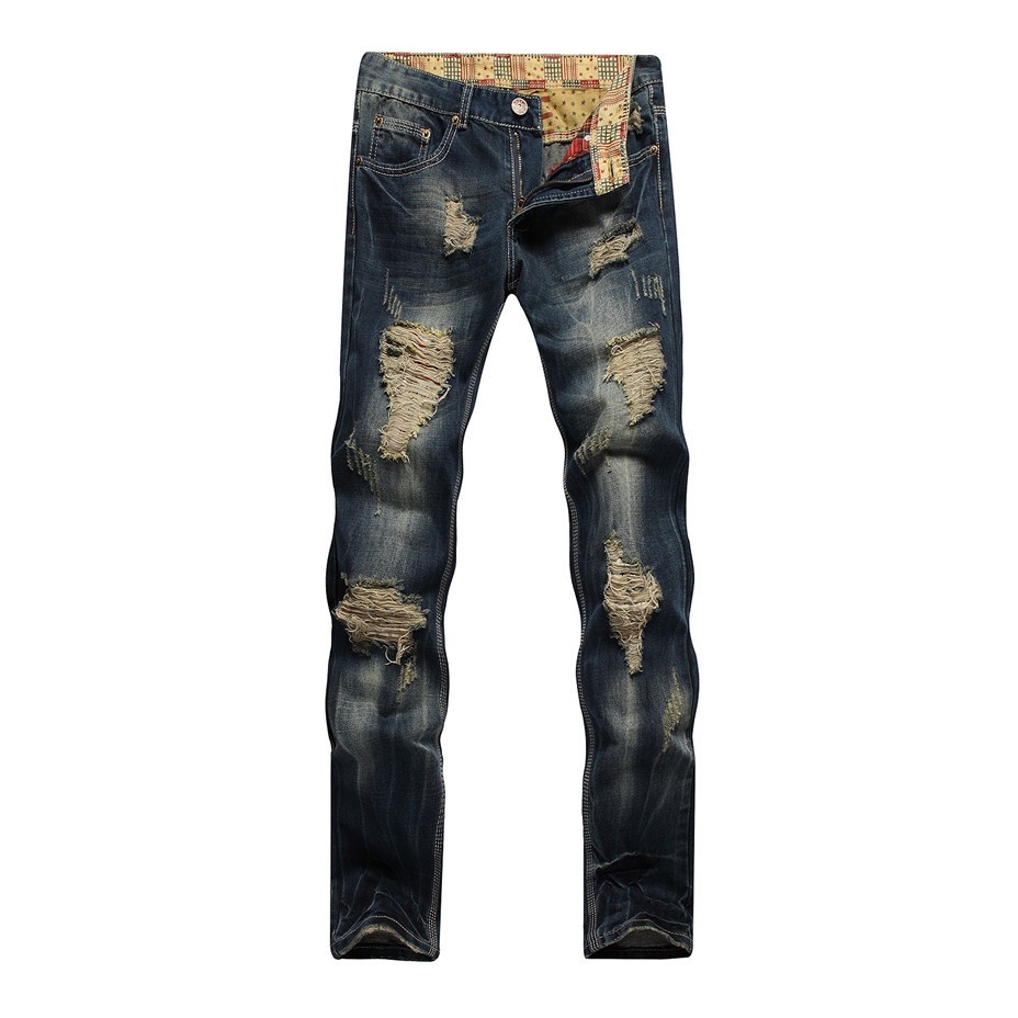 Brand New Men Designer Jeans Luxury Distressed Jeans Famous Cotton Denim Straight Cut Trousers Ripped Jeans for Men