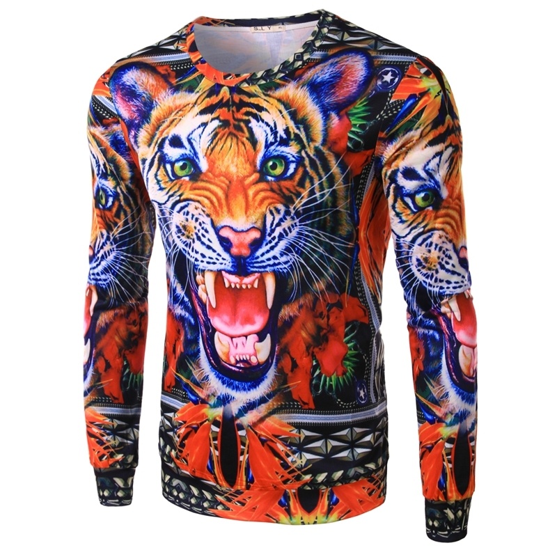 Design 3D Tiger Printed T shirt Men Long Sleeve Casual Tops Tees  Fashion T shirt