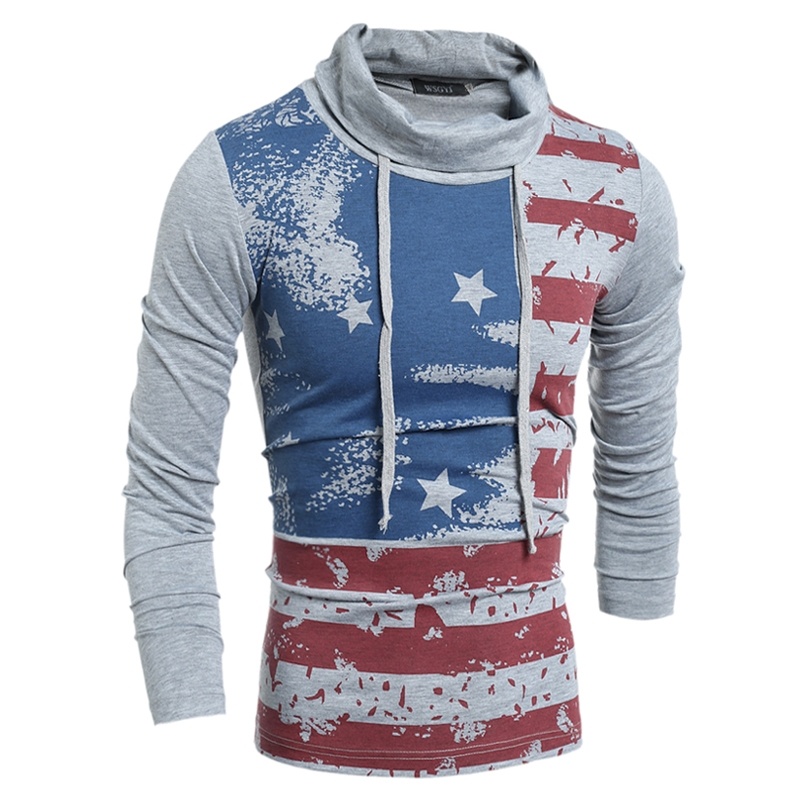 Fashion men slim long-sleeved T-shirt stars and stripes printing American element high collar men's tank tops