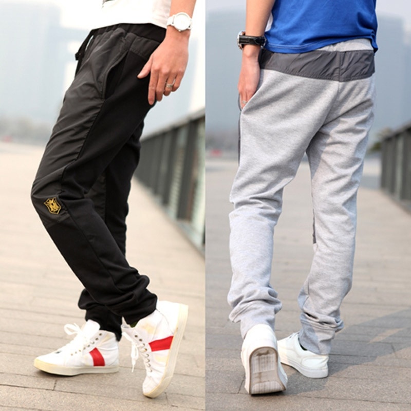 Men's Fashion Loose Long Sports Pants Running Trousers Slacks Black/Grey