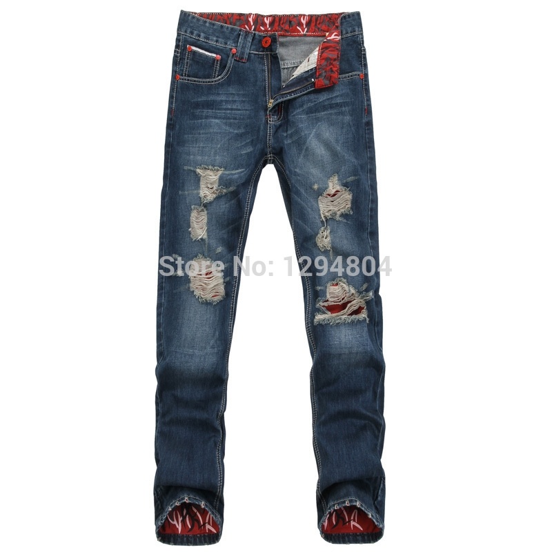 mens jeans brand destroyed hole jeans straight men's robin jeans loose frayed denim true harem jeans men 109@NVC