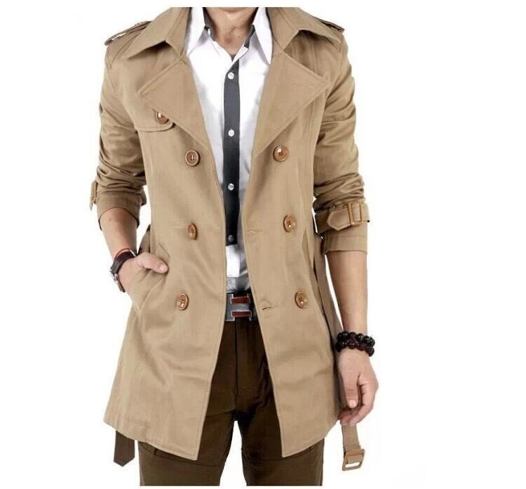 Men's Windbreaker Fashion Slim Double Breasted Jacket