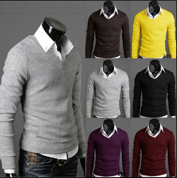 New Fashion Thickened Man V Collar Bottoming Sweaters