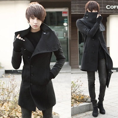 Winter explosion of men's fashion personality cultivation in the long trend of Korean all-match collar windbreaker coat male.