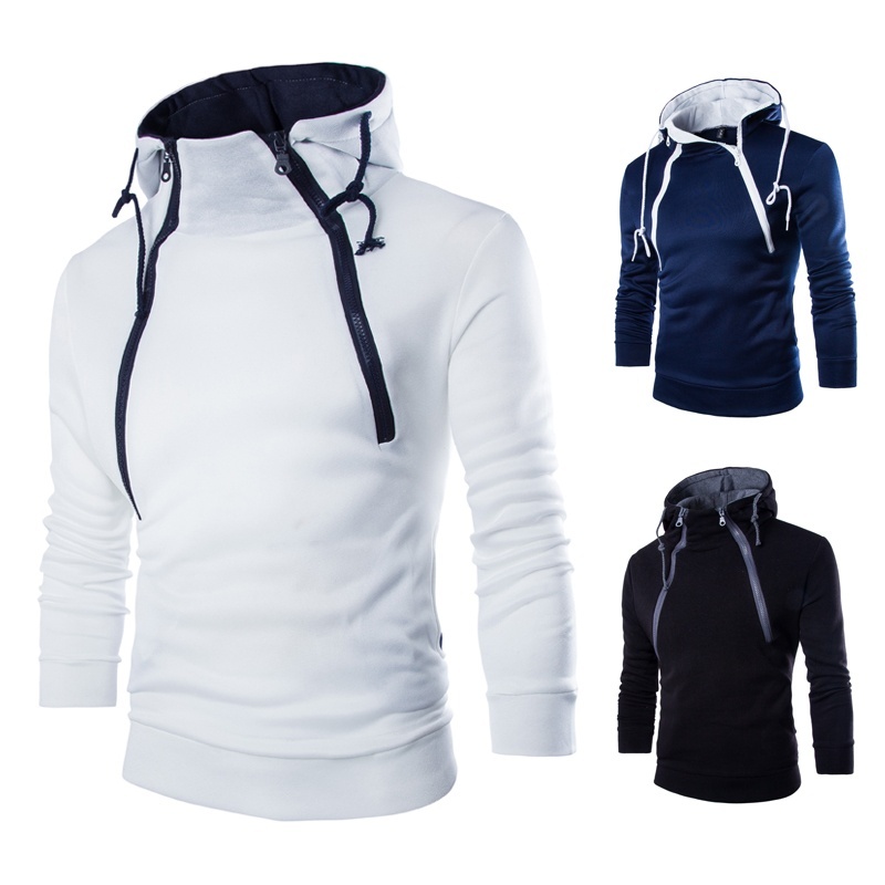Winter Korean high-end fashion front double zipper design thick warm hoodie coat