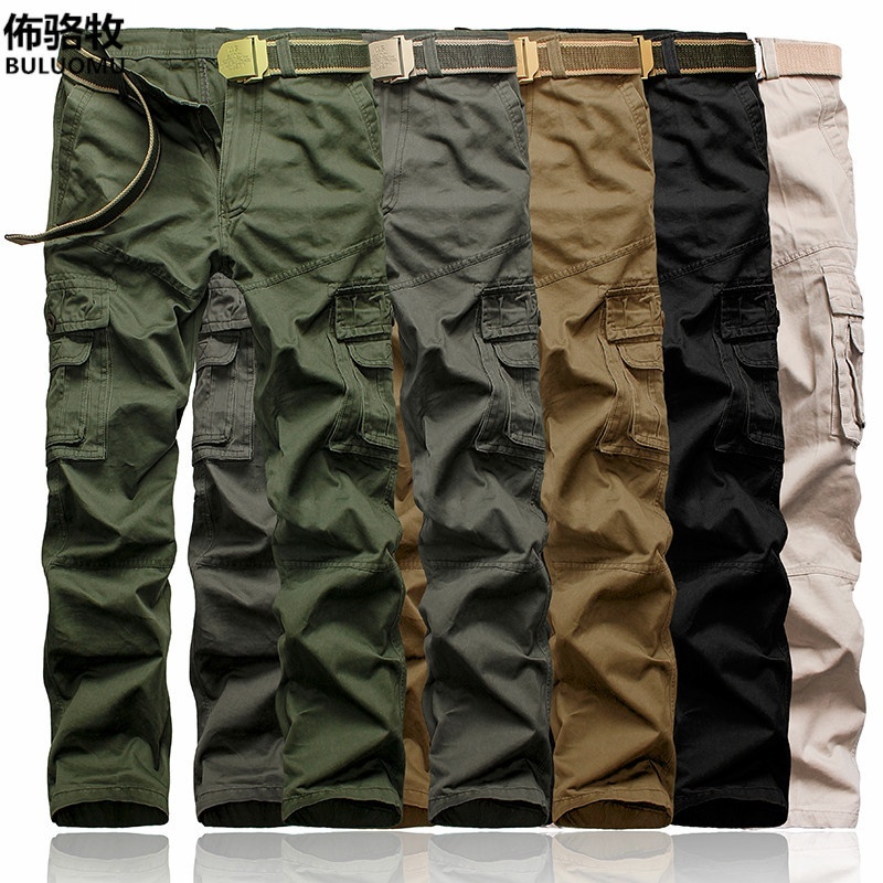 5 Colors!! Plus Size 28-40 Fall Fashion Men's Military Outdoor Multi-Pocket Cargo Pants Black Green Gray Khaki Beige Casual Pant