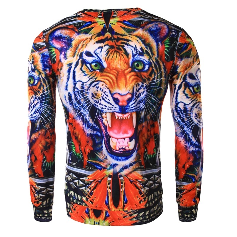 Design 3D Tiger Printed T shirt Men Long Sleeve Casual Tops Tees  Fashion T shirt