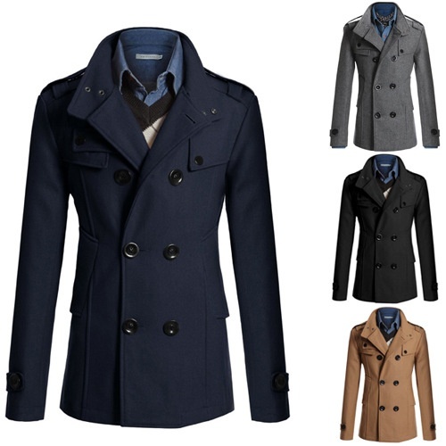 Fashion Brand Winter Mens Jackets And Coats Mens Double Breasted Stylish Pea Coats Men Wool Coat High Quality Trench Coat