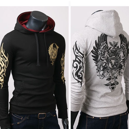 Hooded Sweater Men color Printing  Long Sleeved Sweater Brushed