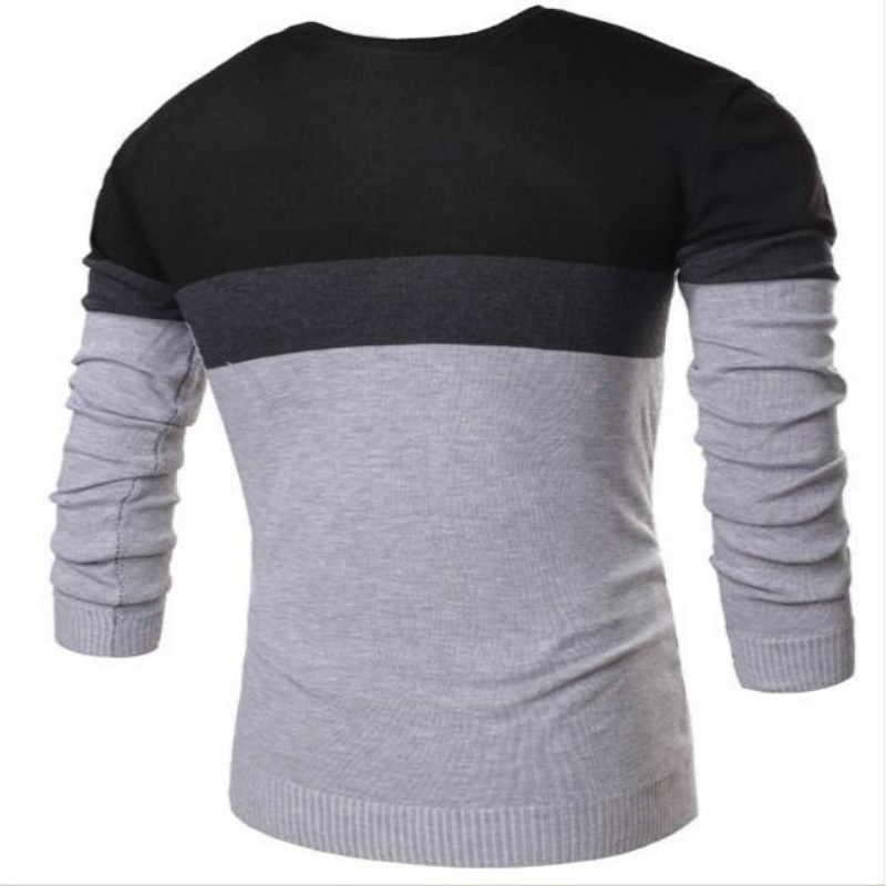 hot fashion color block decoration stripe male slim pullover sweater