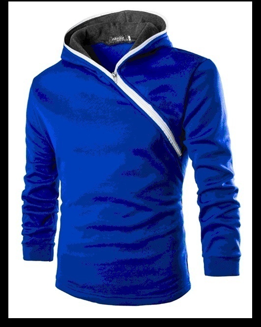 New Fashion Oblique Zipper Jumper Men Trade Short Solid Colored Body Brushed Hoodie