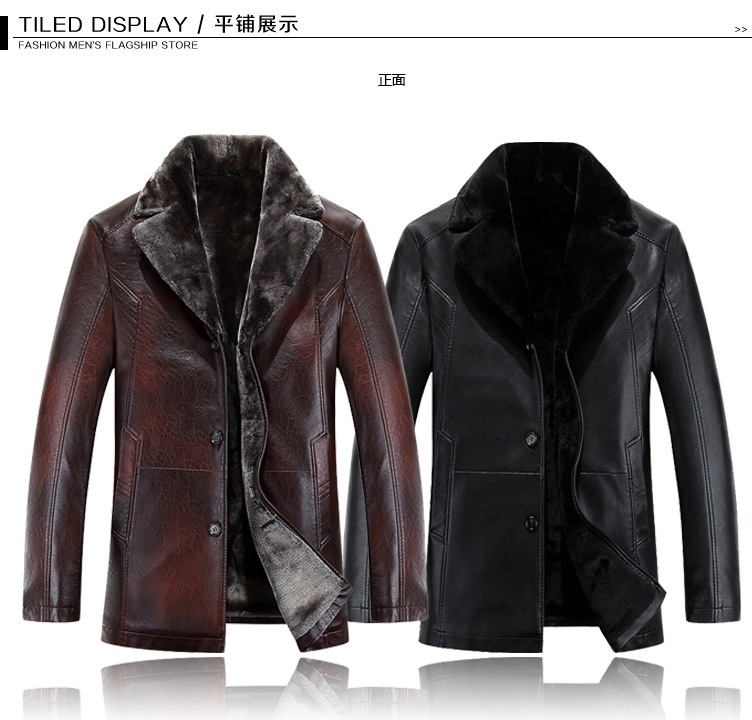 NEW Men's Fashion Warm Winter Thick Leather Long Coats Jackets Outerwear Faux Fur Zippers Overcoat