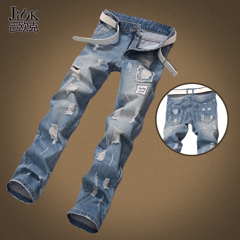 New Men's Youth Fads Personality Beggar Pants Hole Patch Jeans