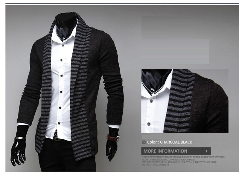 Slim brand new winter men's v-neck striped sweater, long-sleeved sweater cardigan men fashion casual high-quality M ~ XXL