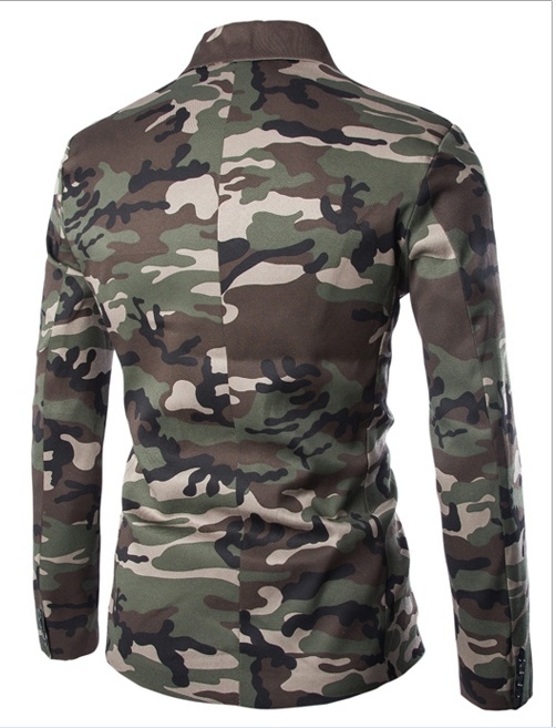 The New Fashion Men's Military Style Camouflage Suit Cotton Slim a Single Breasted Suit