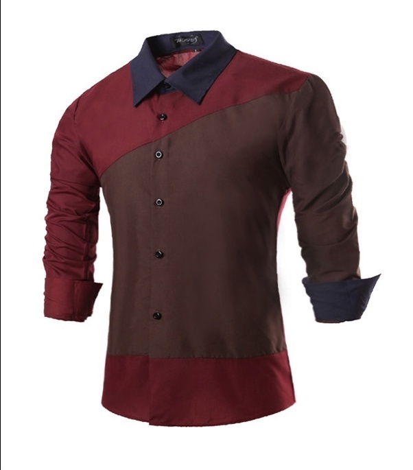 The new men's fashion personality color mosaic long sleeved shirt 7626