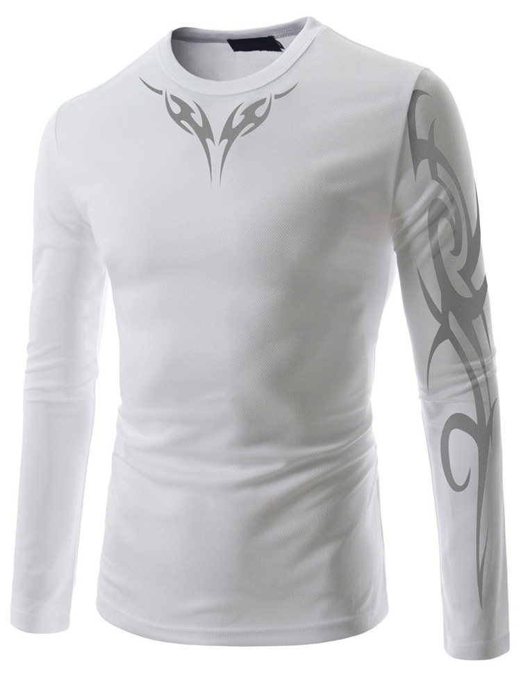 Winter men's slim long sleeved T-shirt printing personalized tattoo fashion casual shirt stretch