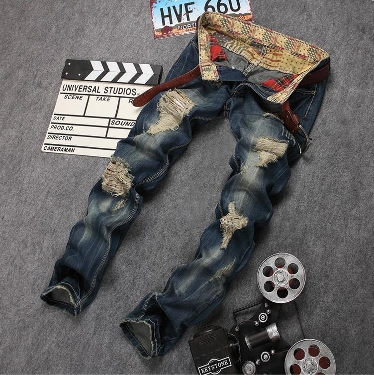 Brand New Men Designer Jeans Luxury Distressed Jeans Famous Cotton Denim Straight Cut Trousers Ripped Jeans for Men