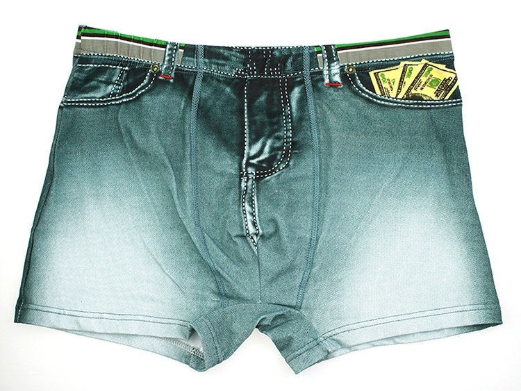 Jeans Printing Underpants Creative Men's Fashion Lifelike Vivid Cowboy Cotton Boxer Underwear
