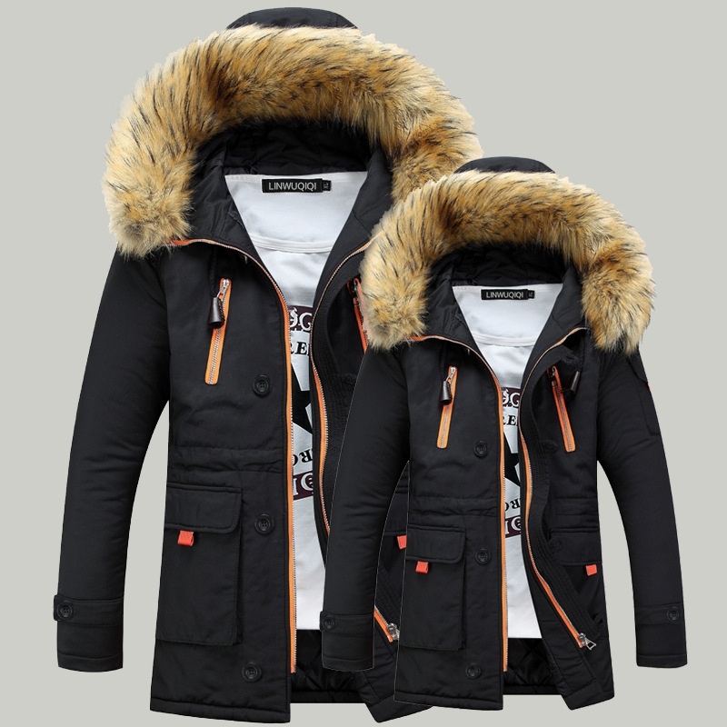 Men and women with a large hot thickened fur collar hooded cotton