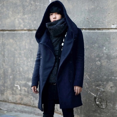 Men Wild Winter Coat Woolen Slim Long Male Thick Hooded Coats Clothes HH