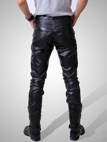 Men's Fashion PU Leather Casual Pants Motorcycle Leather Pants