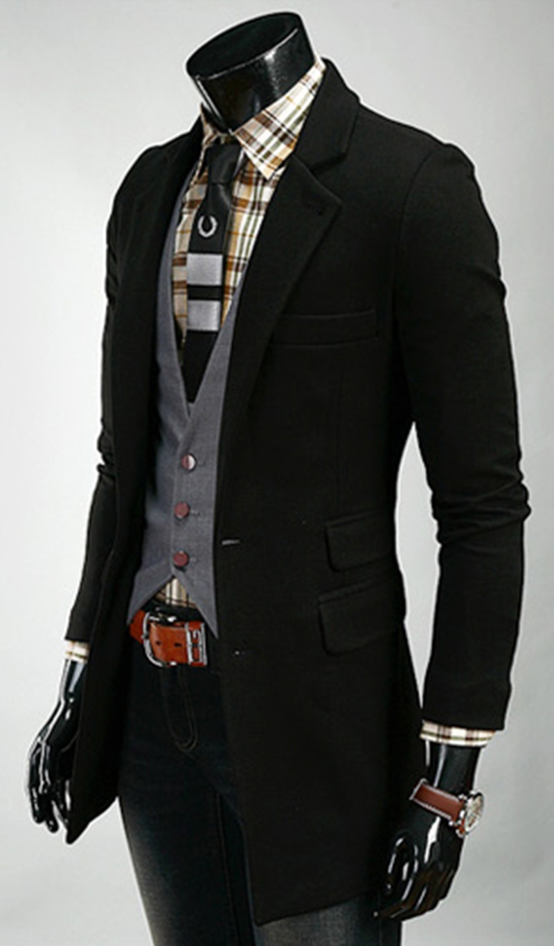 Men's Fashion Trend Long Casual Slim Suit Jacket.2 Colors M-XXL