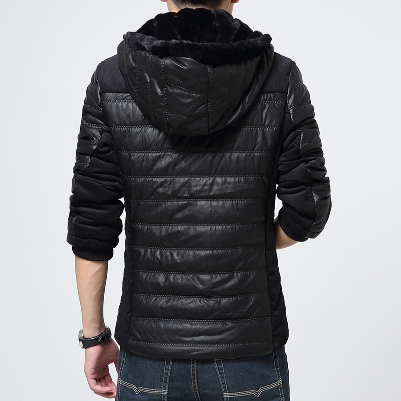 Men's hooded fur leather coat jacket size M
