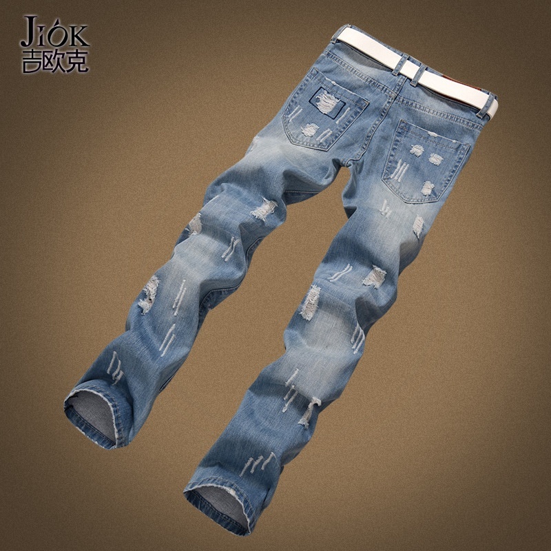 New Men's Youth Fads Personality Beggar Pants Hole Patch Jeans