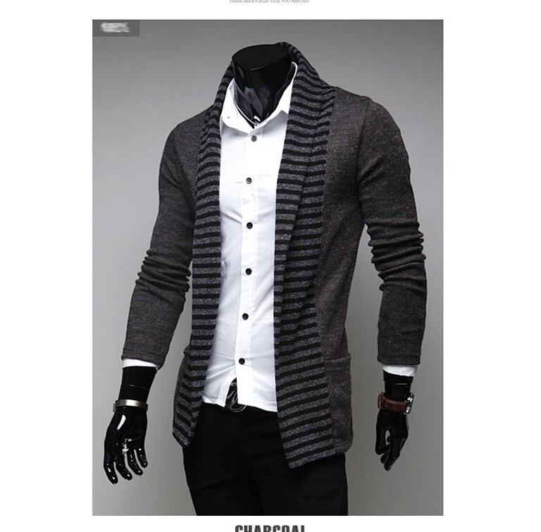 Slim brand new winter men's v-neck striped sweater, long-sleeved sweater cardigan men fashion casual high-quality M ~ XXL