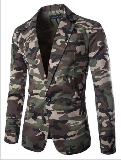 The New Fashion Men's Military Style Camouflage Suit Cotton Slim a Single Breasted Suit