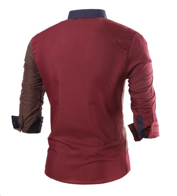 The new men's fashion personality color mosaic long sleeved shirt 7626
