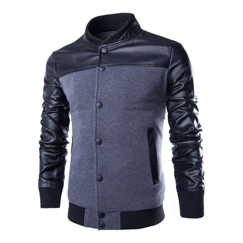 fashion leather stitching design Mens sweater collar British slim jacket