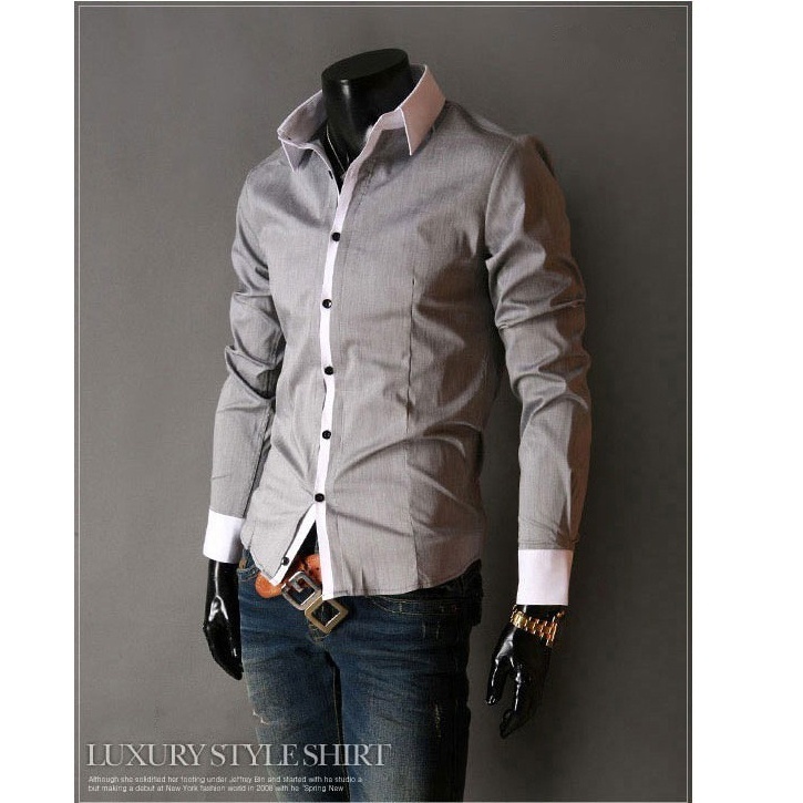 Foreign trade for the classic men's casual color long sleeved shirt collar 5046