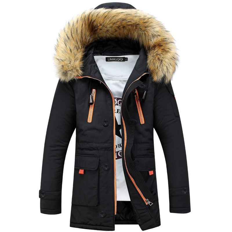 Men and women with a large hot thickened fur collar hooded cotton