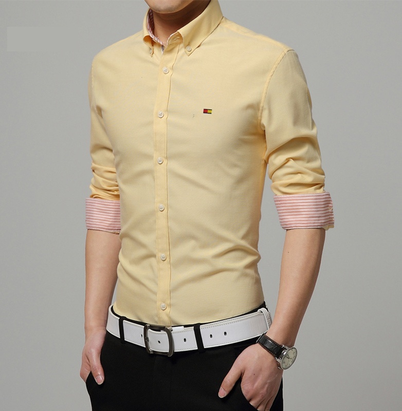 Men Long Sleeve Dress Shirts Mens Solid Color Buisness Shirt