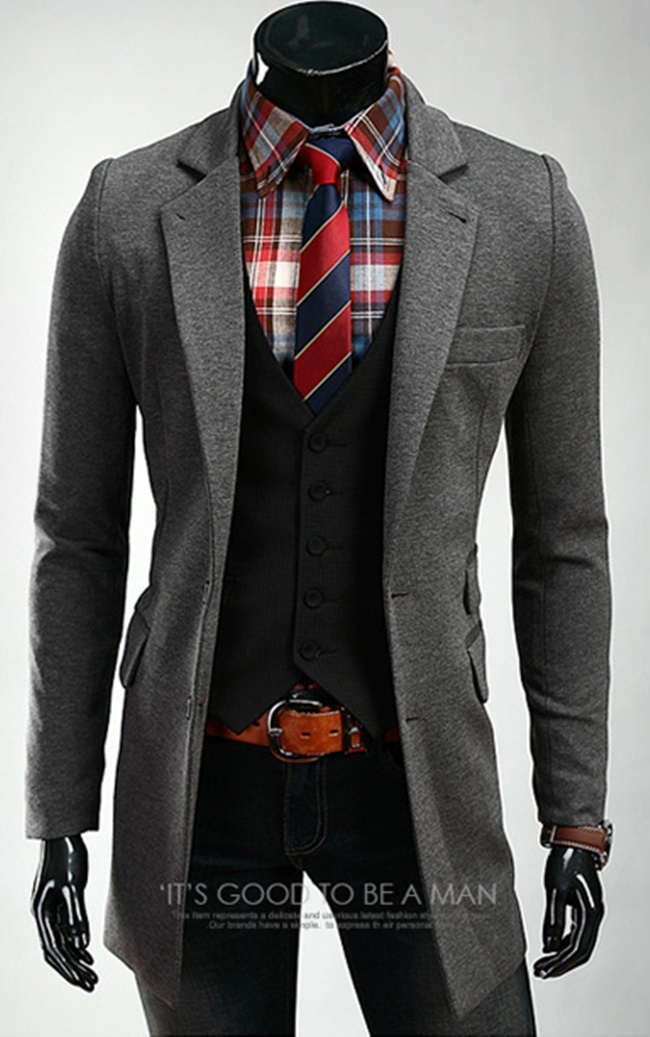 Men's Fashion Trend Long Casual Slim Suit Jacket.2 Colors M-XXL