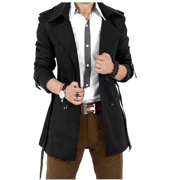 Men's Windbreaker Fashion Slim Double Breasted Jacket
