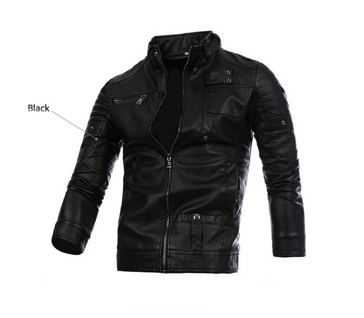 Men's Zipper Leather Motorcycle Standing Collar Jackets Coat Black/Brown