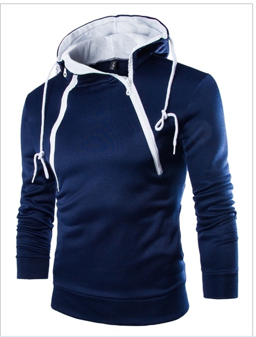 New Fashion Front Double Zipper Design Thickened Men Hoodie