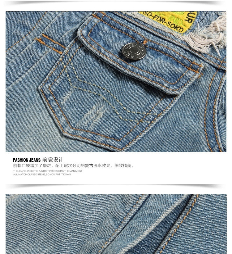 New Men's Casual Jackets Korean Slim Retro Jacket Hole Printing to do the old badge Denim Jacket M-4XL
