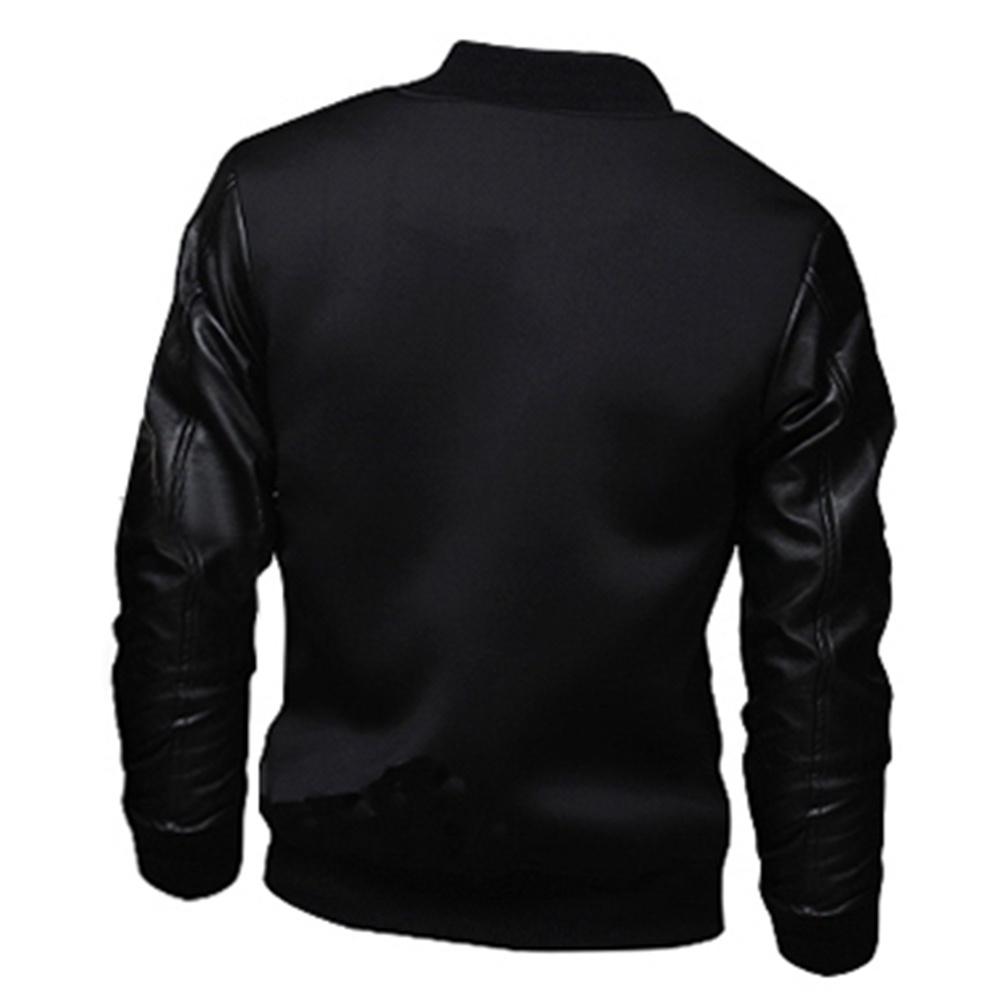 Stand Collar PU Patchwork Long Sleeve Zipper Casual Men's Jackets