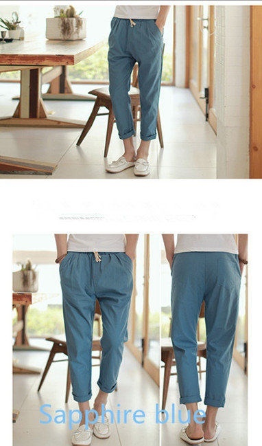 Summer Men's Casual Pants Cotton Linen Trousers Ninth Pants Haren Pants