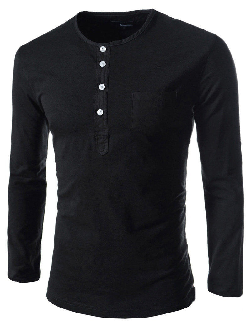 The new multi-button men's round neck long-sleeved T-shirt